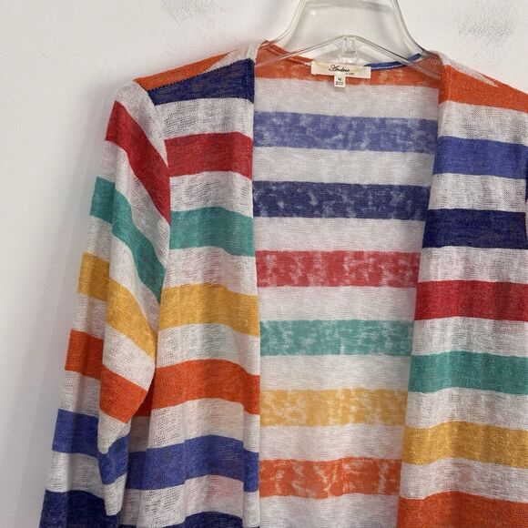 Andree By Unit Rainbow Stripe Cardigan M Open Breathable Long Sleeve Teacher Top - Picture 4 of 11